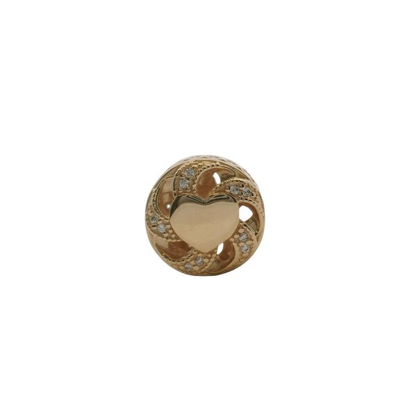 Pandora Solid 14kt Yellow Gold 585 and CZ Ribbon Hearts Spacer Slider Charm - Picture 3 of 5
